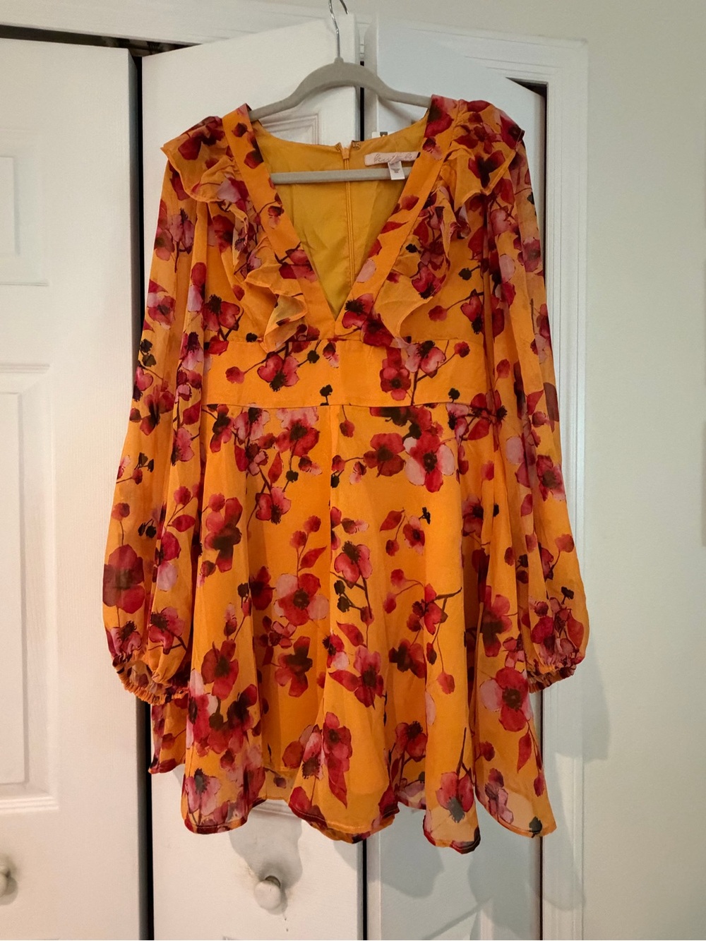 Hutch Yellow Floral Ruffle V-Neck Dress